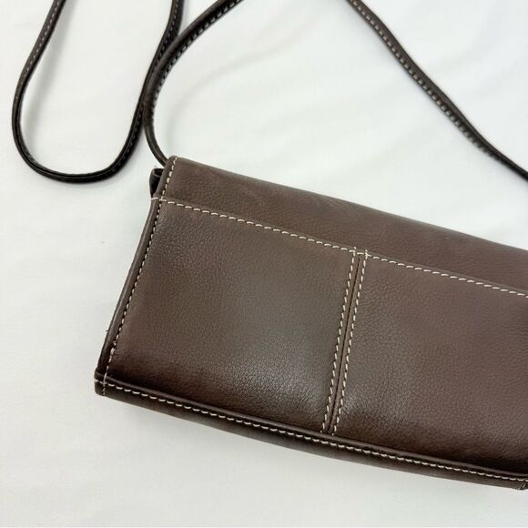 Fossil Brown Leather Exposed Stitch Trifold Crossbody Organizer Wallet Mini Bag - Picture 8 of 16